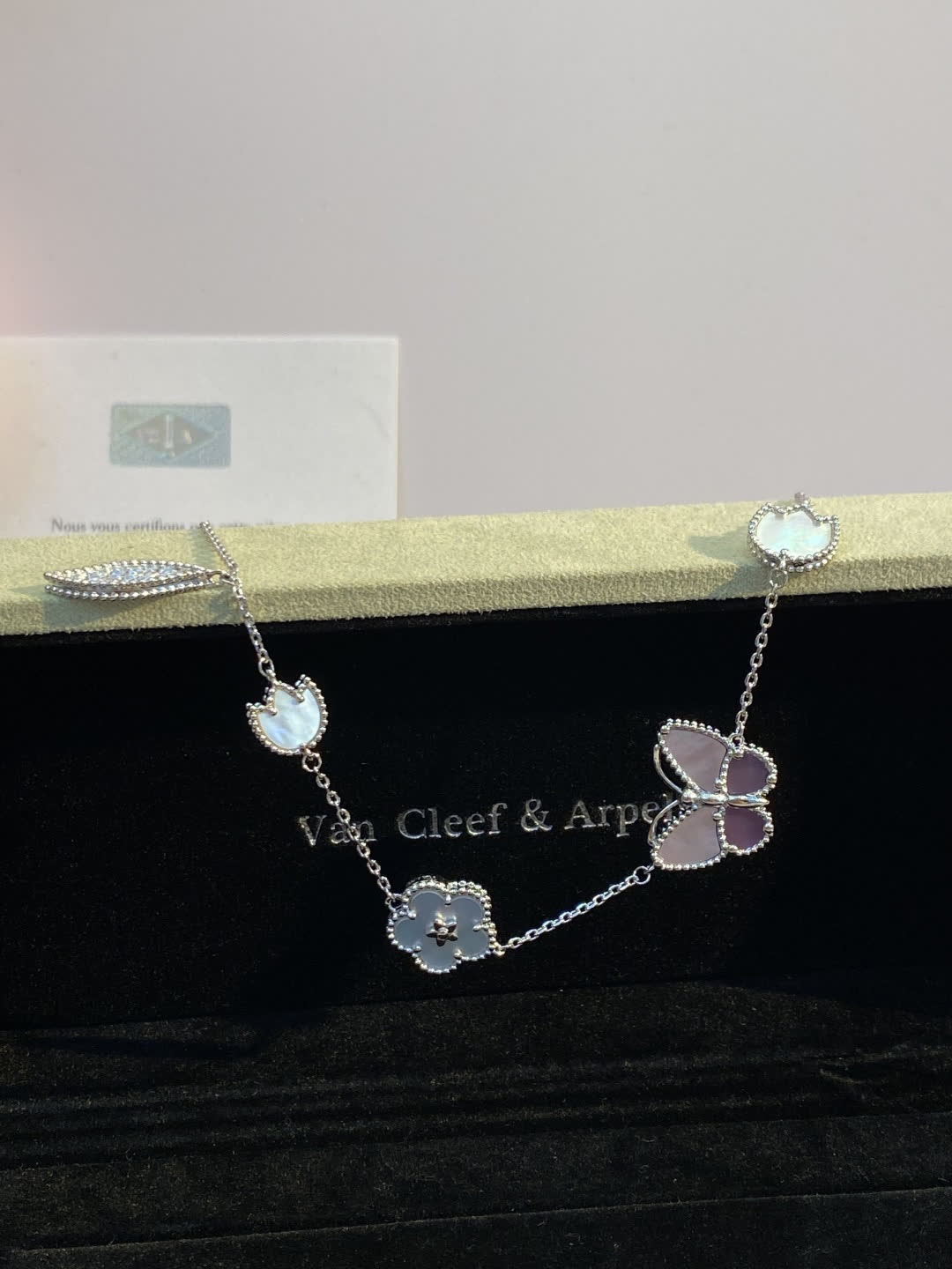 Van Cleef & Arpels Alhambra Opaline Silver Necklace